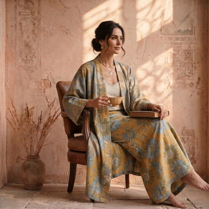 Vintage Sonnenblumen-Baumwollkimono-Bademantel - image 9