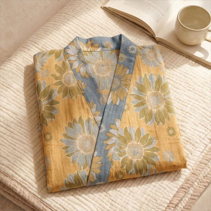 Vintage Sonnenblumen-Baumwollkimono-Bademantel - image 5