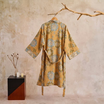 Vintage Sonnenblumen-Baumwollkimono-Bademantel - image 1