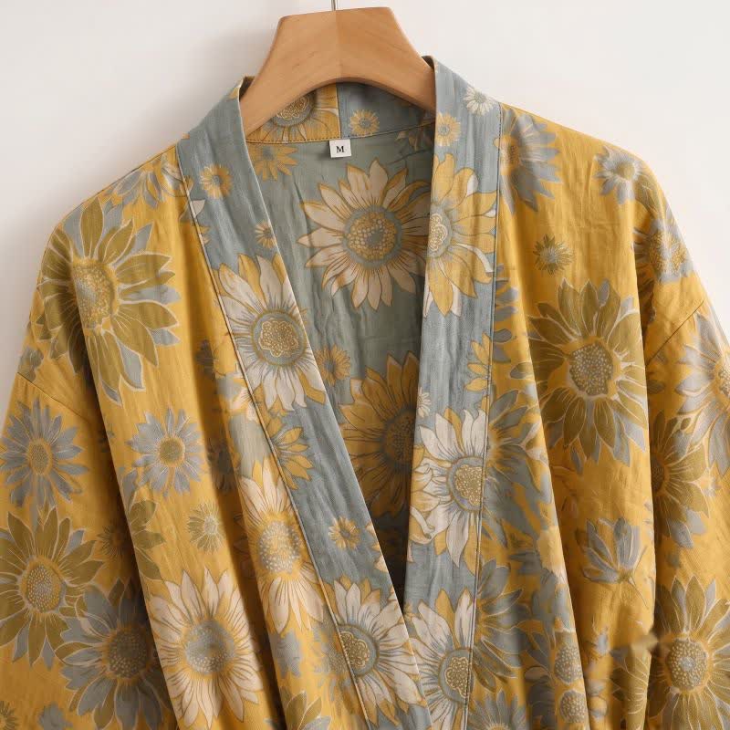 Vintage Sonnenblumen-Baumwollkimono-Bademantel - image 2