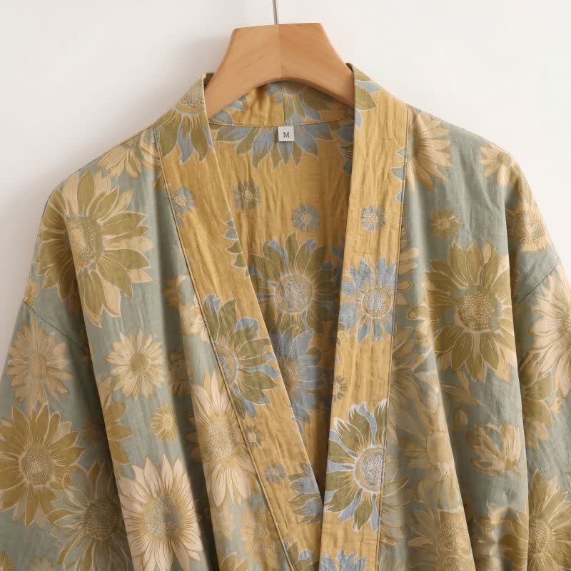 Vintage Sonnenblumen-Baumwollkimono-Bademantel - image 7