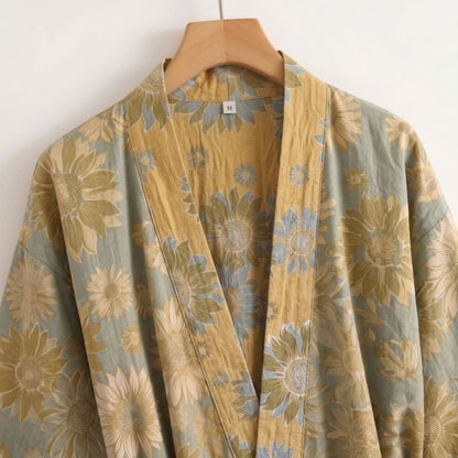 Vintage Sonnenblumen-Baumwollkimono-Bademantel - image 7