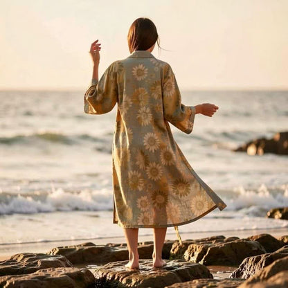 Vintage Sonnenblumen-Baumwollkimono-Bademantel - image 4