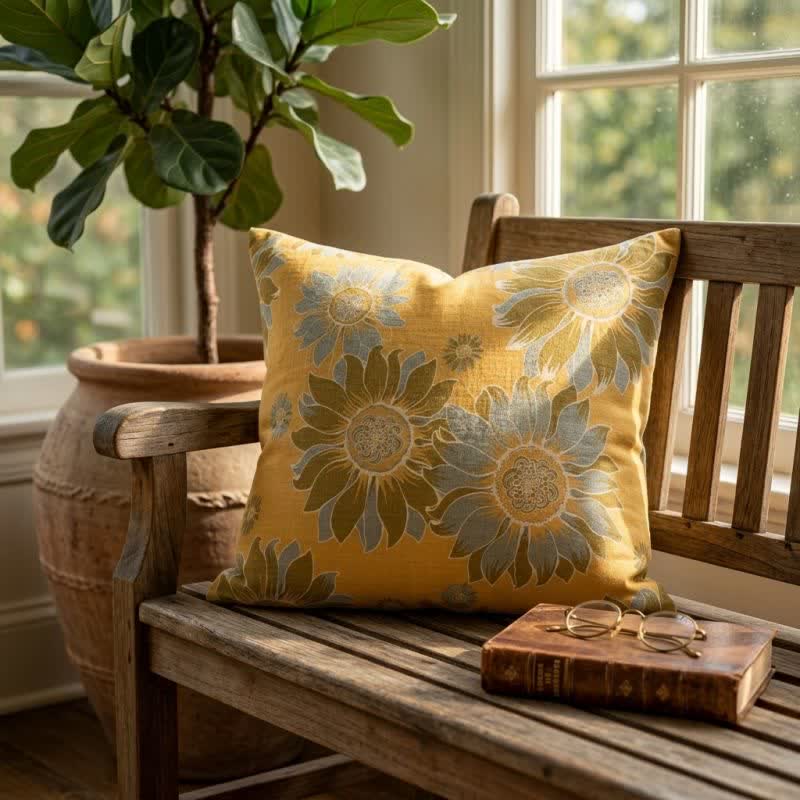 Sonnenblumen-Garten-Blumen-Dekokissen - Orange - 18" × 18" - Mit Einlage - image 0