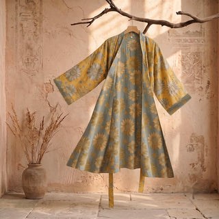 Vintage Sonnenblumen-Baumwollkimono-Bademantel - Orange - 2XL - image 0