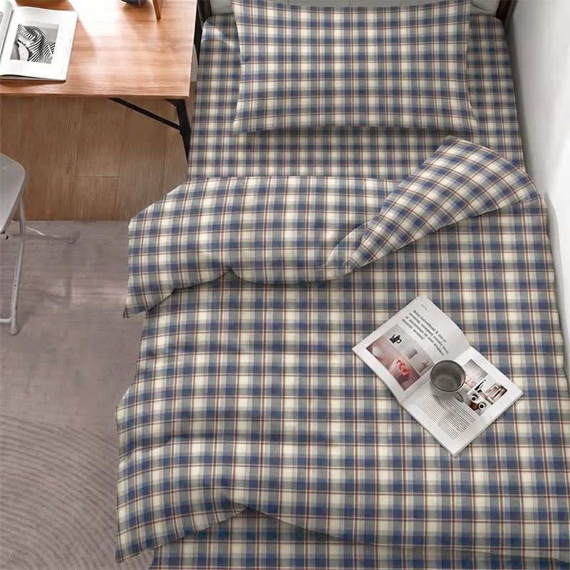 Pastellkariertes Bettwäscheset für Einzelbett XL - Twin XL - Dunkelblau kariert - 5-teiliges Komplettset - image 11
