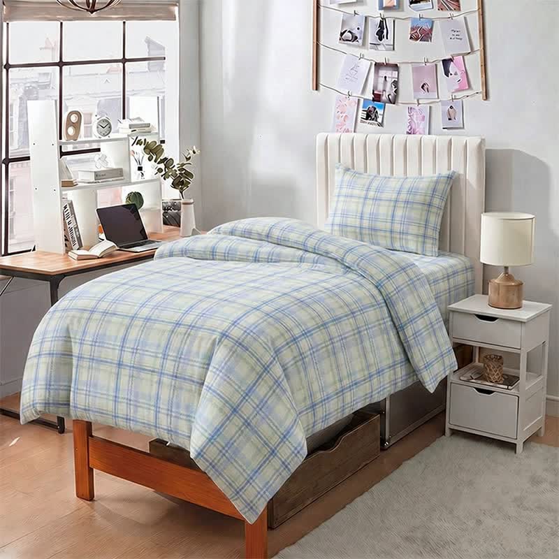 Dickes und dünnes kariertes Bettwäscheset für Studentenwohnheime - Twin XL - Blau kariert - 5-teiliges Komplettset - image 6