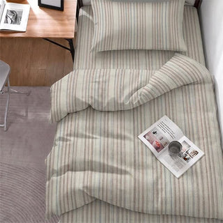 Minimalistisches, fein gestreiftes, neutrales College-Bettwäscheset - Twin XL - Graubraun gestreift - 5-teiliges Komplettset - image 0