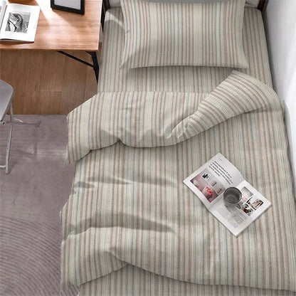Minimalistisches, fein gestreiftes, neutrales College-Bettwäscheset - Twin XL - Graubraun gestreift - 5-teiliges Komplettset - image 0