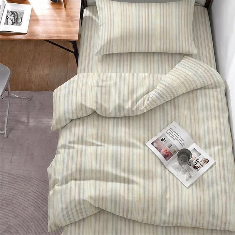 Minimalistisches, fein gestreiftes, neutrales College-Bettwäscheset - Twin XL - Beige Streifen - 5-teiliges Komplettset - image 6
