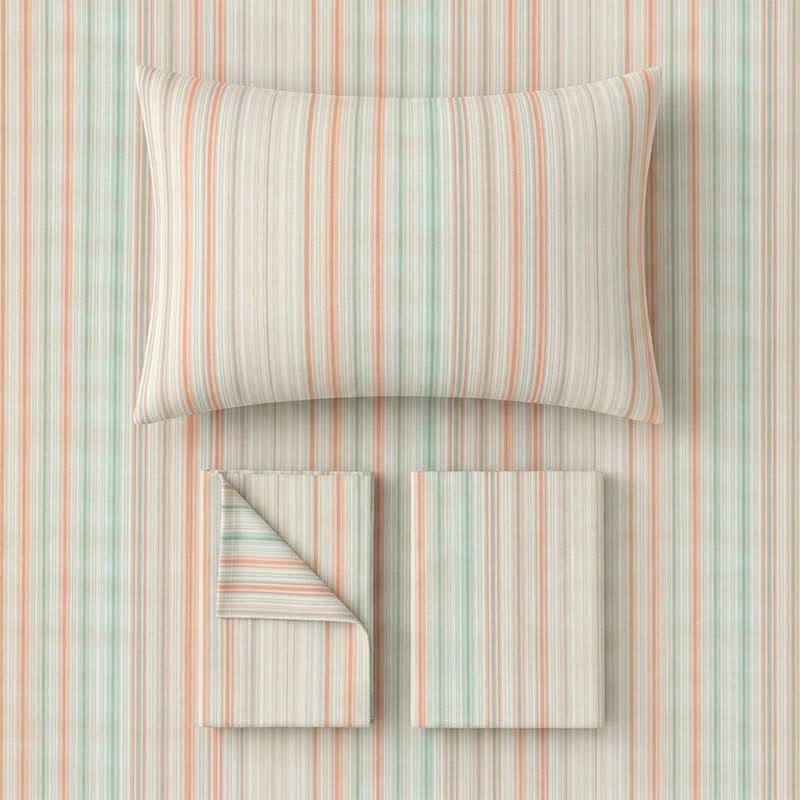 Minimalistisches Bettwäscheset im Pastell-Nadelstreifen-Stil für Studentenwohnheime - image 1