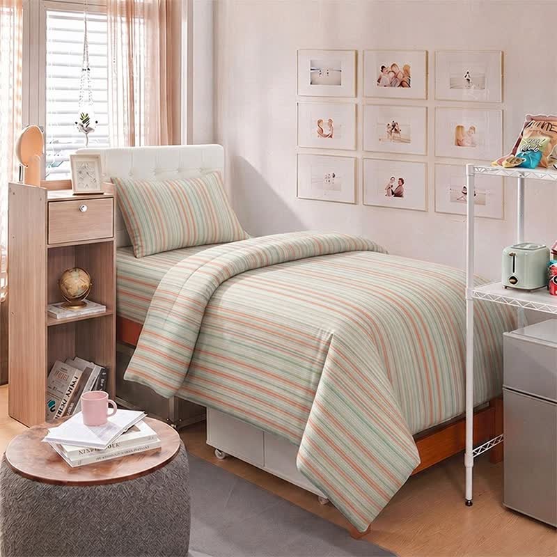 Minimalistisches Bettwäscheset im Pastell-Nadelstreifen-Stil für Studentenwohnheime - image 3
