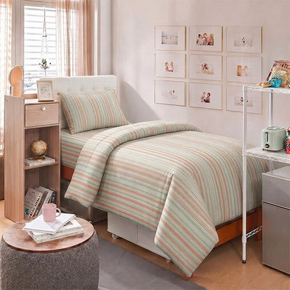 Minimalistisches Bettwäscheset im Pastell-Nadelstreifen-Stil für Studentenwohnheime - image 3
