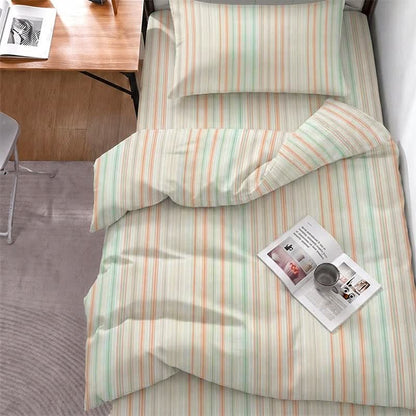 Minimalistisches Bettwäscheset im Pastell-Nadelstreifen-Stil für Studentenwohnheime - Twin XL - Orange-grüner Streifen - 5-teiliges Komplettset - image 0