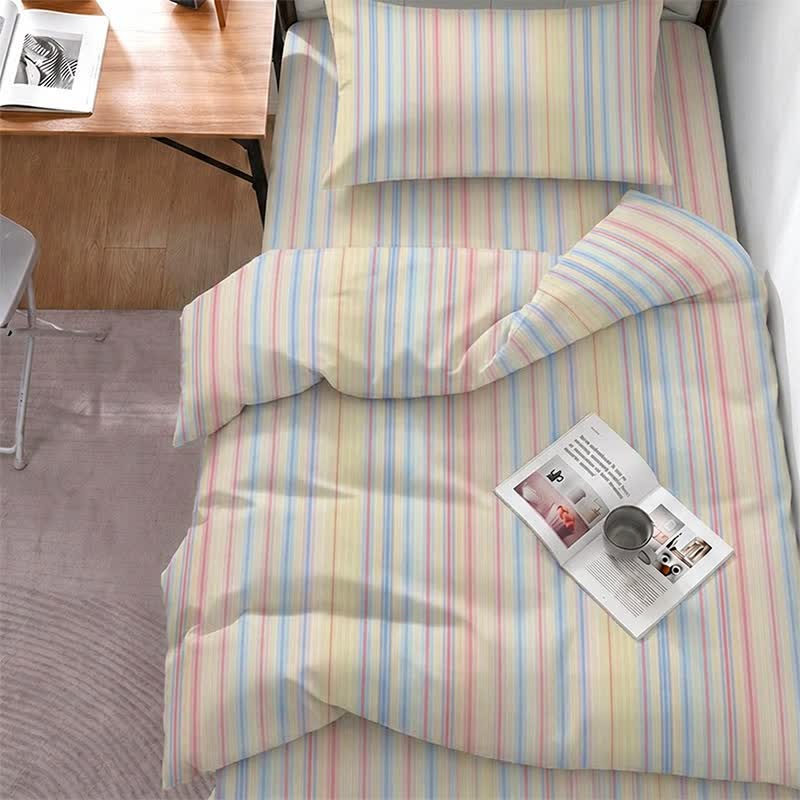Minimalistisches Bettwäscheset im Pastell-Nadelstreifen-Stil für Studentenwohnheime - Twin XL - Rosa-Blau gestreift - 5-teiliges Komplettset - image 6
