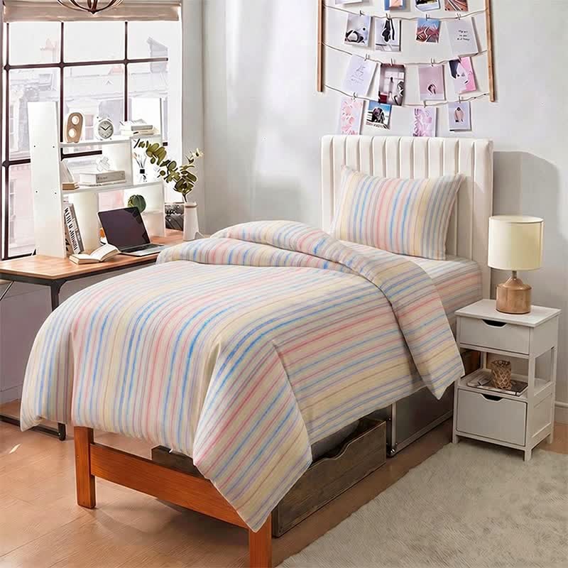 Minimalistisches Bettwäscheset im Pastell-Nadelstreifen-Stil für Studentenwohnheime - image 8