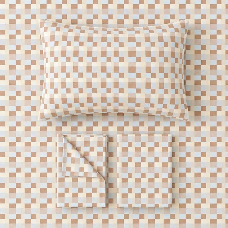 Bettwäsche-Set mit warmem, neutralem Mosaik-Karomuster - image 1