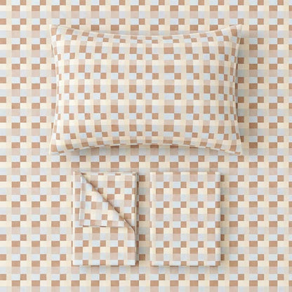 Bettwäsche-Set mit warmem, neutralem Mosaik-Karomuster - image 1