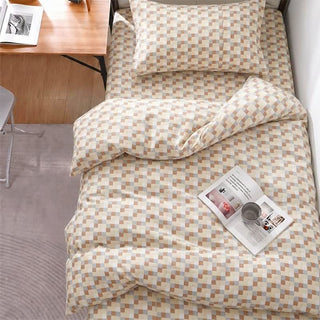 Bettwäsche-Set mit warmem, neutralem Mosaik-Karomuster - Twin XL - Braun kariert - 5-teiliges Komplettset - image 0