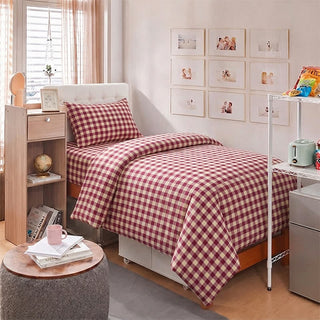 Rotes Vichy-Karo-Bettwäscheset für Einzelbett XL ( Schlafsaal) - Twin XL - Rot kariert - 5-teiliges Komplettset - image 0