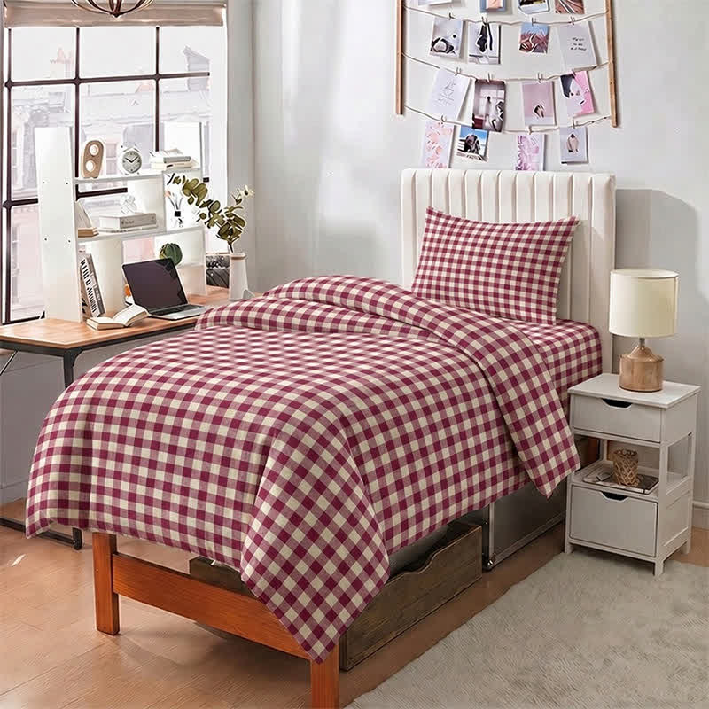Rotes Vichy-Karo-Bettwäscheset für Einzelbett XL ( Schlafsaal) - image 2