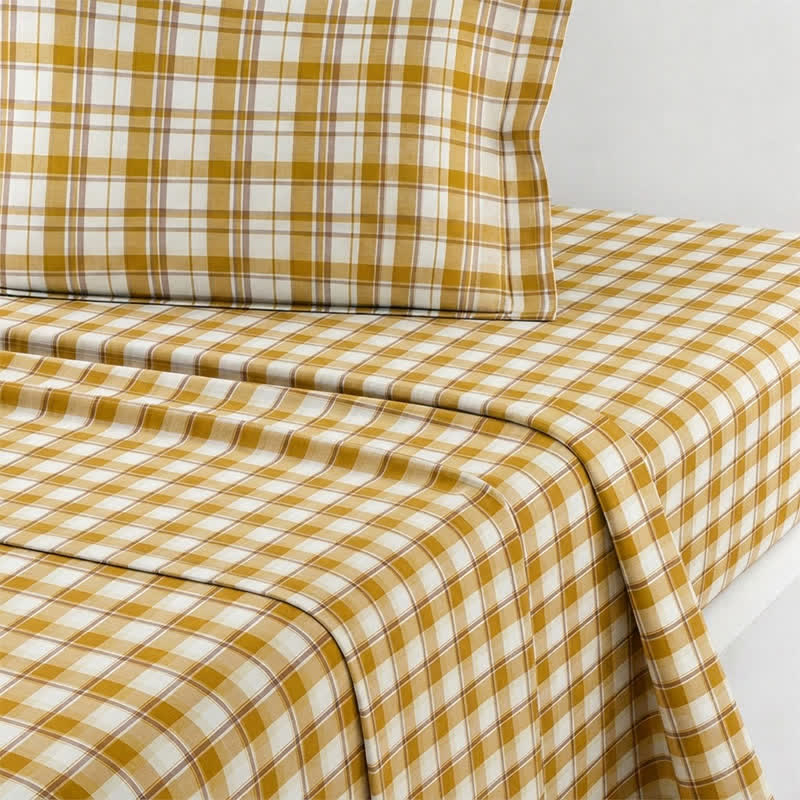 Senffarbenes kariertes Bettwäscheset für Einzelbett XL ( Schlafsaal) - image 5