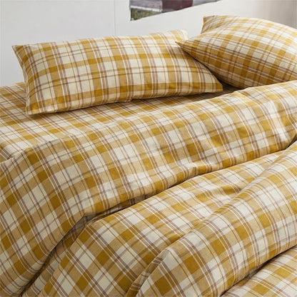 Senffarbenes kariertes Bettwäscheset für Einzelbett XL ( Schlafsaal) - Twin XL - Gelb kariert - 5-teiliges Komplettset - image 0