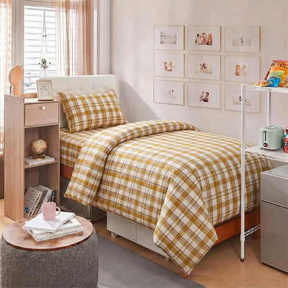 Senffarbenes kariertes Bettwäscheset für Einzelbett XL ( Schlafsaal) - image 4