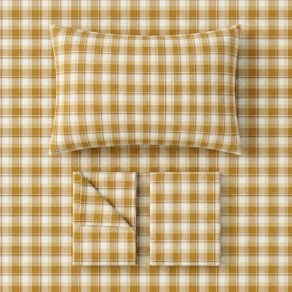 Senffarbenes kariertes Bettwäscheset für Einzelbett XL ( Schlafsaal) - image 2