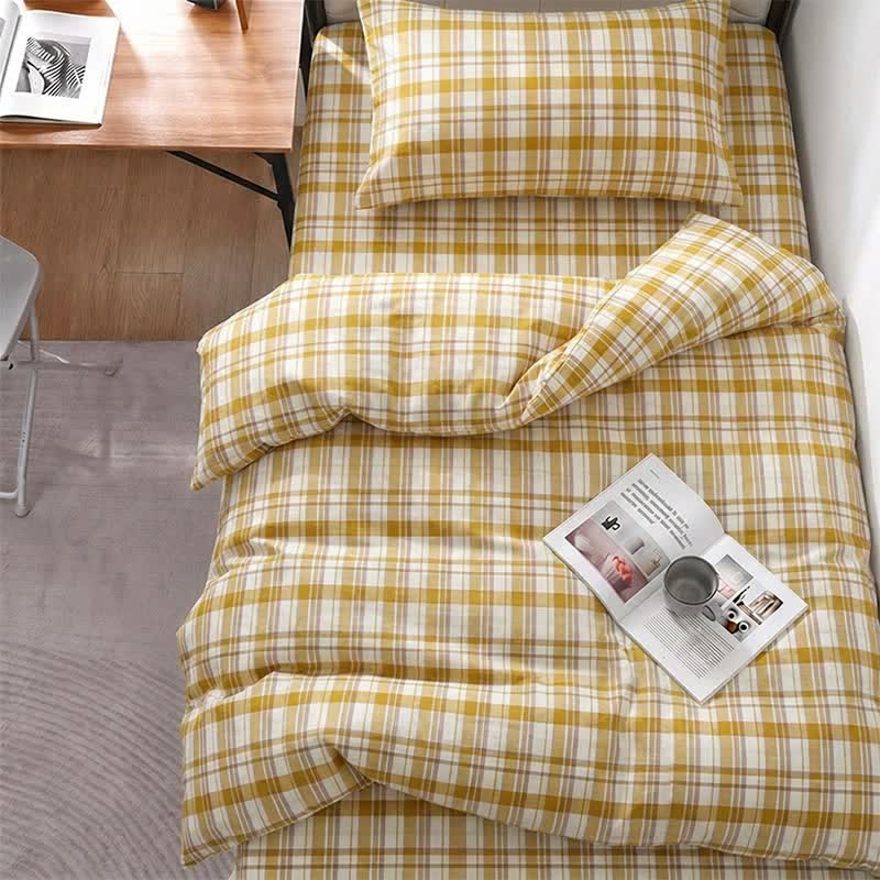 Senffarbenes kariertes Bettwäscheset für Einzelbett XL ( Schlafsaal) - image 1