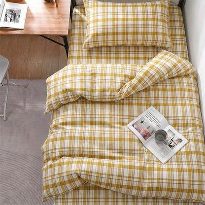 Senffarbenes kariertes Bettwäscheset für Einzelbett XL ( Schlafsaal) - image 1