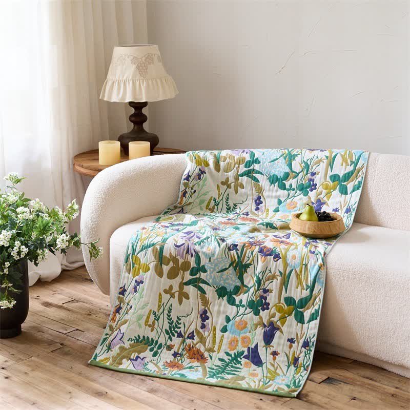 4-lagiges Strand- und Badetuch aus Baumwollmusselin mit Blumenmuster - image 1