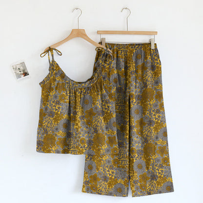 Vintage Loungewear-Set mit Blumenmuster und Bindebändern - Grau - XL - image 9
