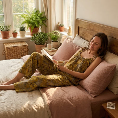 Vintage Loungewear-Set mit Blumenmuster und Bindebändern - image 12