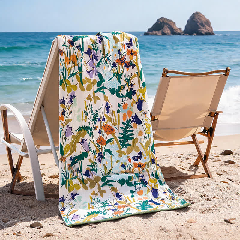 4-lagiges Strand- und Badetuch aus Baumwollmusselin mit Blumenmuster - image 4