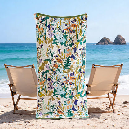 4-lagiges Strand- und Badetuch aus Baumwollmusselin mit Blumenmuster - 1 x Badewanne & 1 x Hand - 2 Stück - 31" B x 230cm L & 14" B x 29"L - image 0