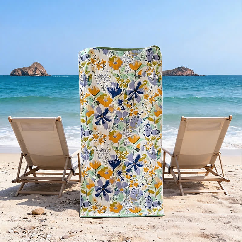 Botanisches Blumenmuster, 4-lagiges Musselin-Strand- und Badetuch - 1 x Badewanne & 1 x Hand - 2 Stück - 31" B x 230cm L & 14" B x 29"L - image 0