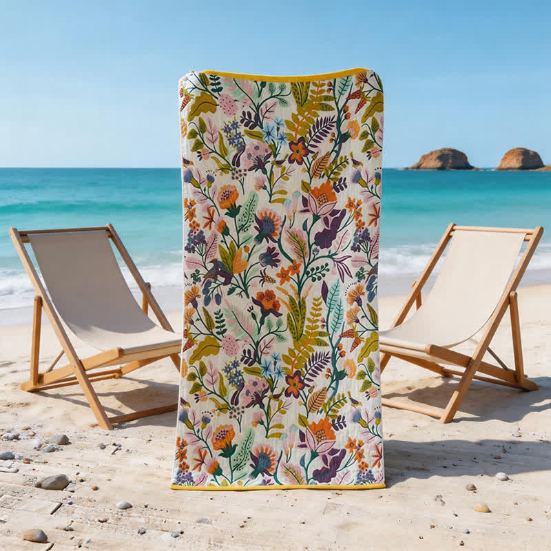 Strand- und Badetuch aus geblümtem, vierlagigem Musselin-Baumwollstoff - 1 x Badewanne & 1 x Hand - 2 Stück - 31" B x 230cm L & 14" B x 29"L - image 0