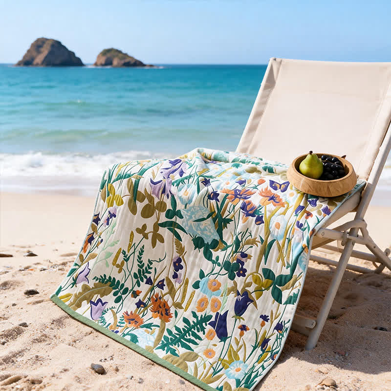 4-lagiges Strand- und Badetuch aus Baumwollmusselin mit Blumenmuster - image 3