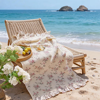 Strand- und Badetuch aus Baumwolle mit Rüschen und Waffelmuster im Cottagecore-Stil - Rosa - 2 Stück - 50 x 100cm & 27" B x 140cm L - image 0