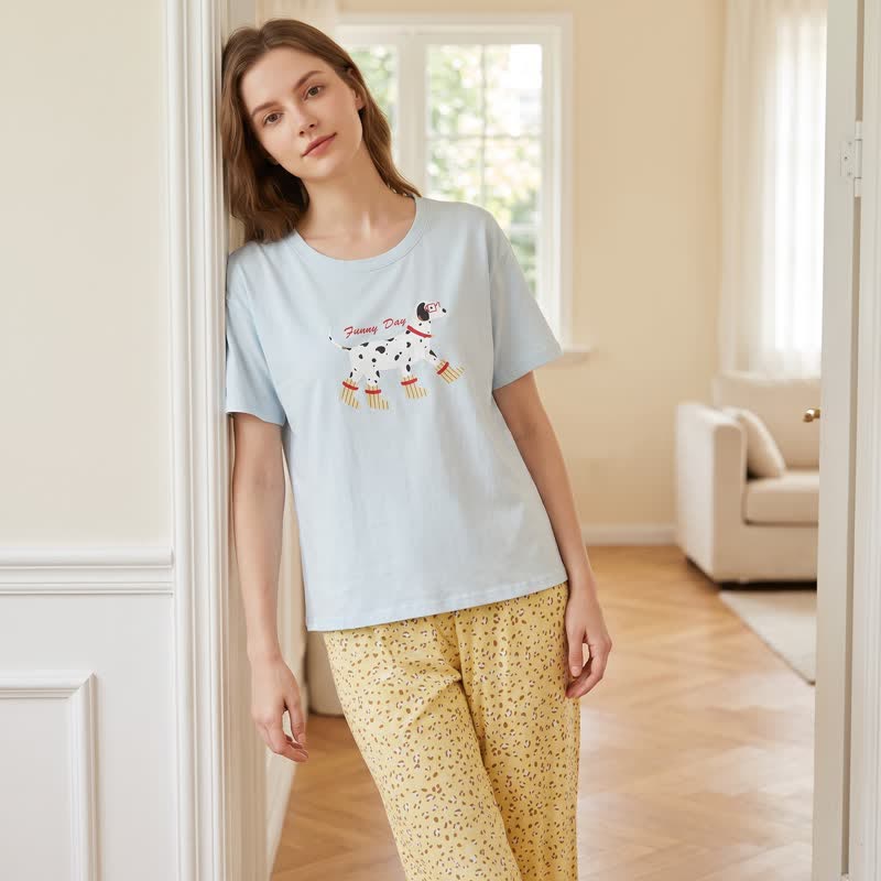 Loungewear-Set aus Baumwolle mit niedlichem Hundemotiv - image 2