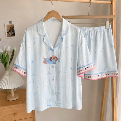Pyjama-Set mit hellblauem Welpenmuster - Blau - 2XL - image 0