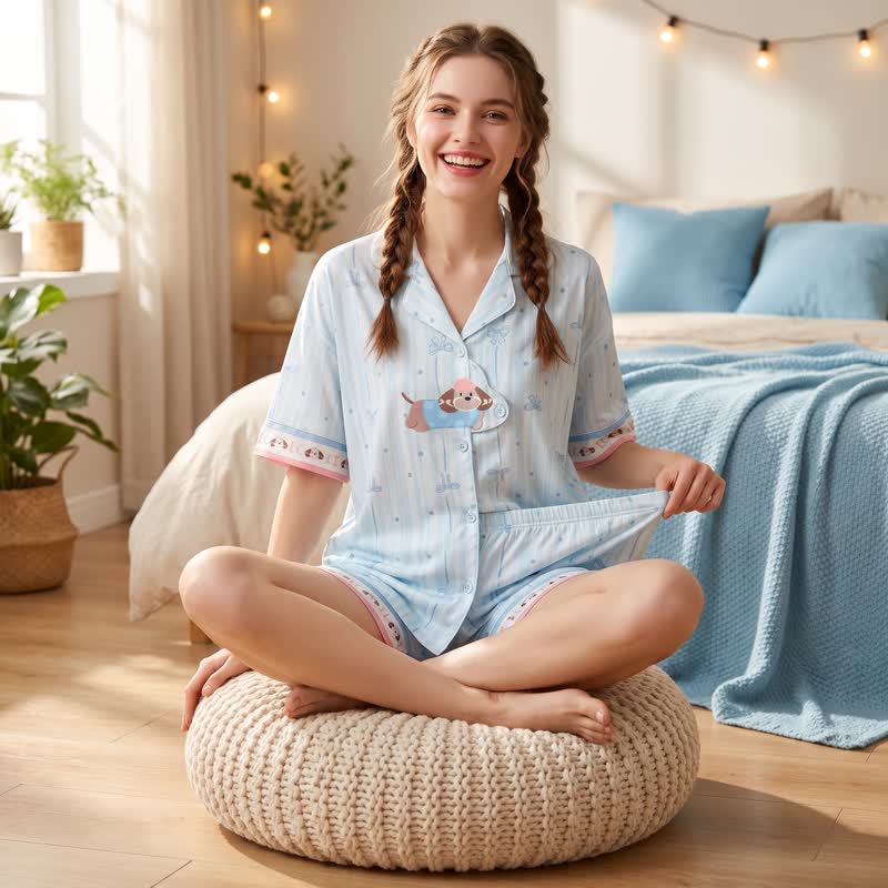 Pyjama-Set mit hellblauem Welpenmuster - image 1