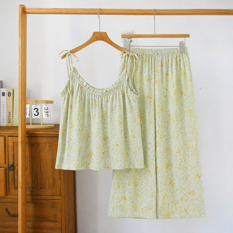 Loungewear-Set mit zartem Blumenmuster und Trägern - Grün - XL - image 6