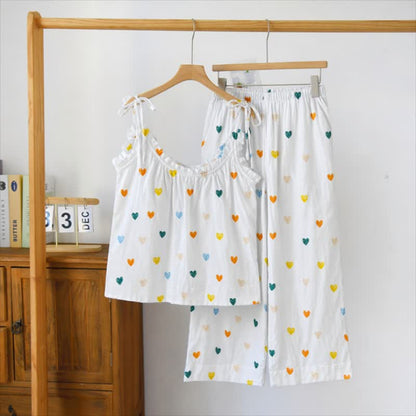 Loungewear mit Spaghettiträgern und Herzchenmuster - image 1