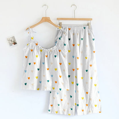 Loungewear mit Spaghettiträgern und Herzchenmuster - image 2