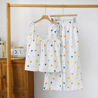 Loungewear mit Spaghettiträgern und Herzchenmuster - Weiß - XL - image 0