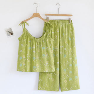Loungewear mit Spaghettiträgern und kleinem Blumenmuster - Grün - XL - image 0