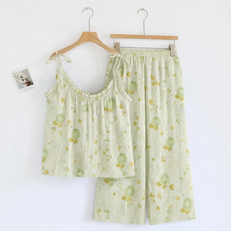 Loungewear mit Spaghettiträgern und kleinem Blumenmuster - Elfenbein - XL - image 4