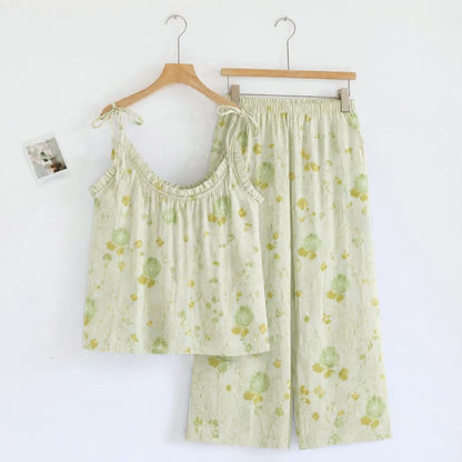 Loungewear mit Spaghettiträgern und kleinem Blumenmuster - Elfenbein - XL - image 4
